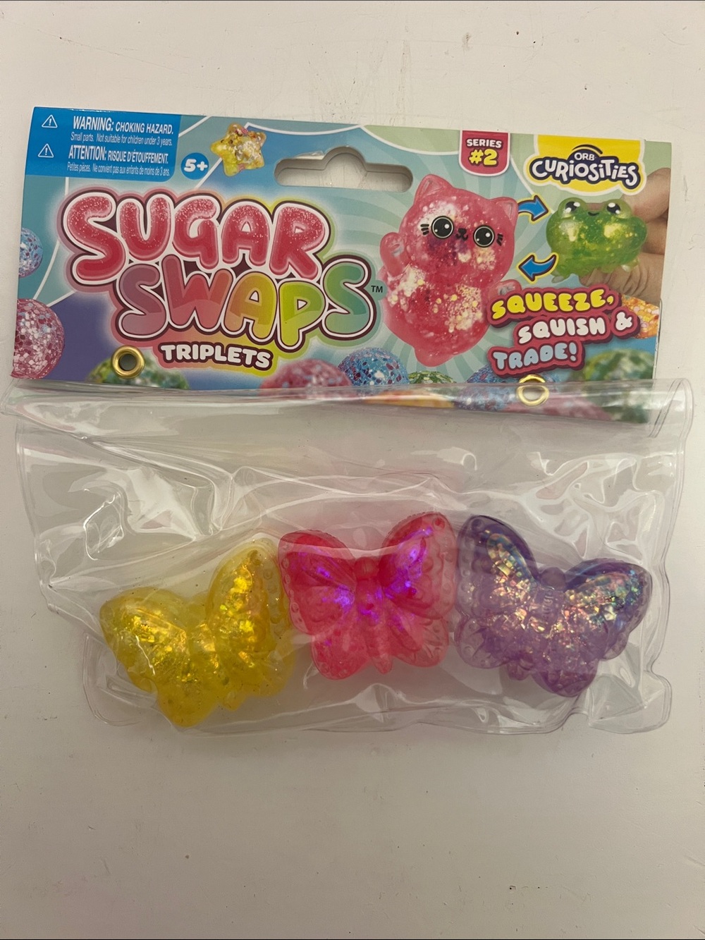 Sugar swaps 3 pack butterflies  - yellow pink & purple squishy toy viral